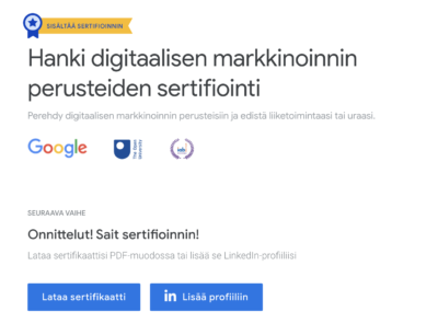 Google Digital Garage digitaalisen markkinoinnin sertifikaatti Makum